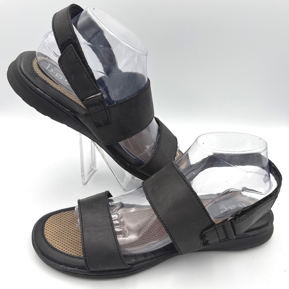 B.O.C. Womens Sandals Size 10M Black Leather Slingback Comfort Flat Z44703